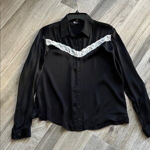 The Kooples Black Button Down Shirt with White Lace size 3 NWT